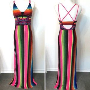 GRIEVERGATE Neon Pink Colorful Stripe Maxi Dress